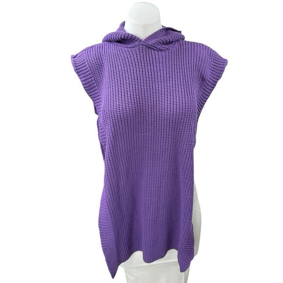 NEW Boohoo Purple Knitted Bib Hooded Hoodie Poncho Sweater Top Size M/L - Picture 1 of 5